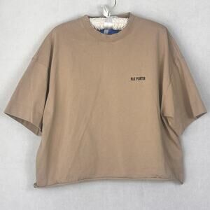 R-T-W Rue Porter T-shirt L Brown Heavyweight Cotton Relaxed Drop Shoulder Crop
